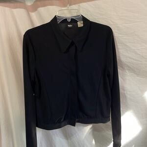 Mossimo L black simple button down lightweight jacket unlined 💯polyester euc